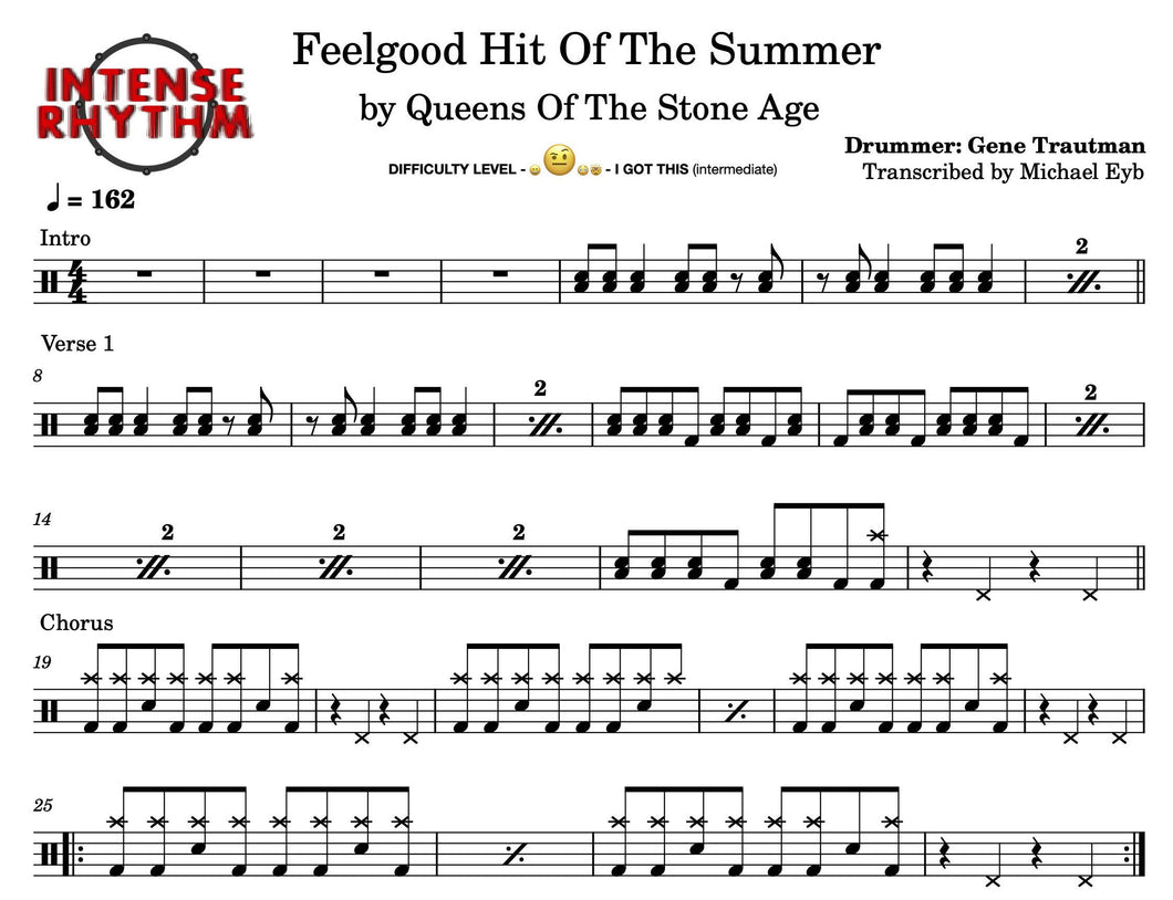 Feel Good Hit of the Summer - Queens of the Stone Age - Full Drum Transcription / Drum Sheet Music - Intense Rhythm Drum Studios