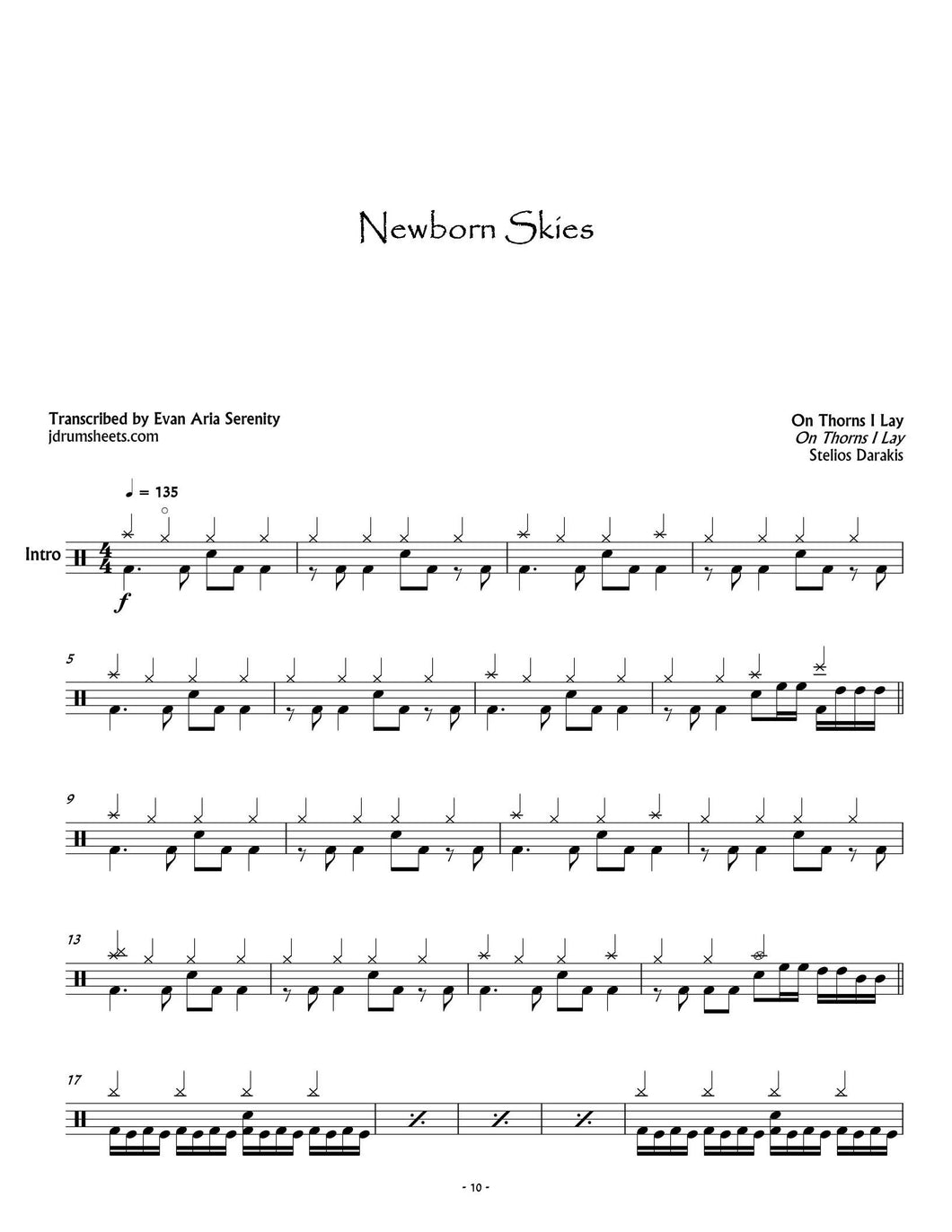 Newborn Skies - On Thorns I Lay - Full Drum Transcription / Drum Sheet Music - Jaslow Drum Sheets