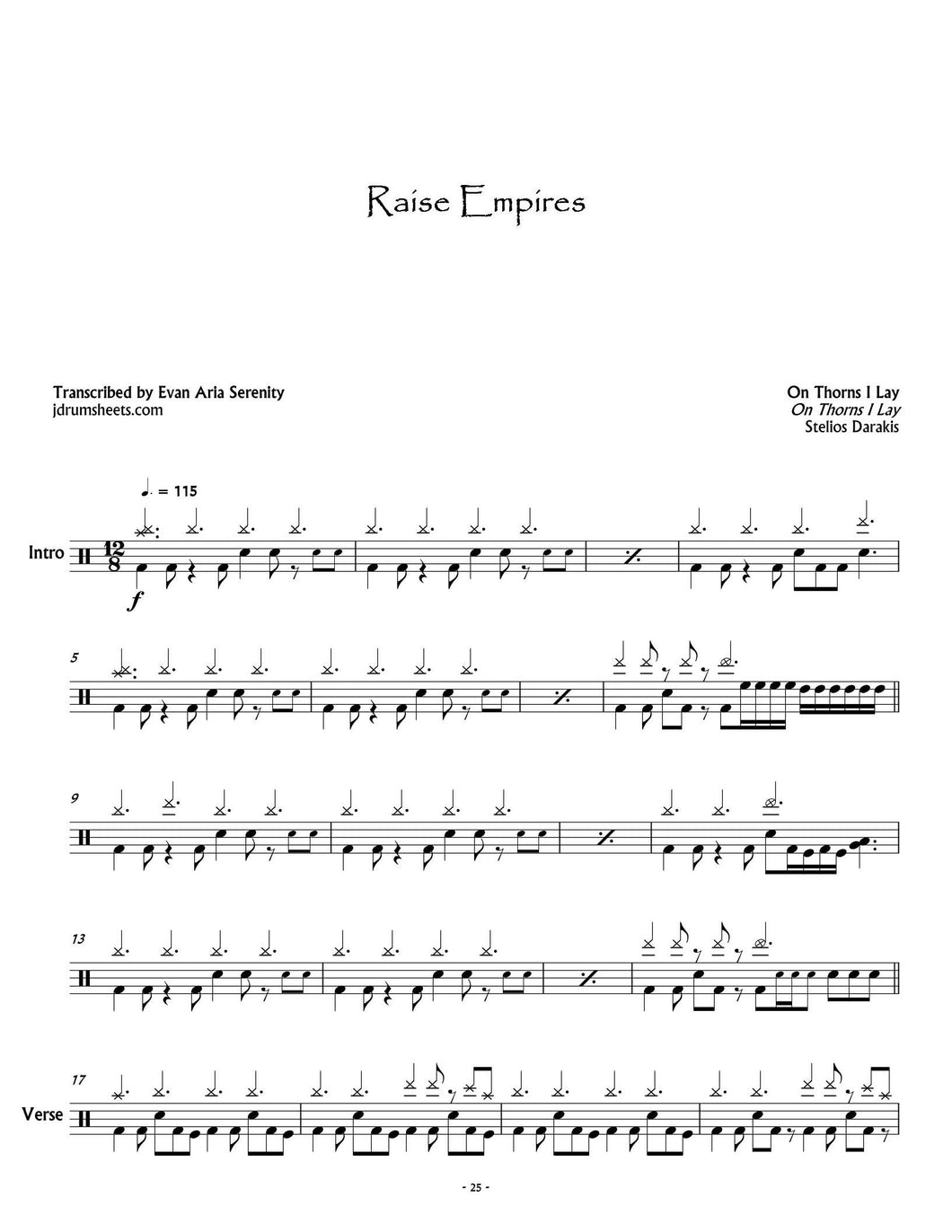 Raise Empires - On Thorns I Lay - Full Drum Transcription / Drum Sheet Music - Jaslow Drum Sheets