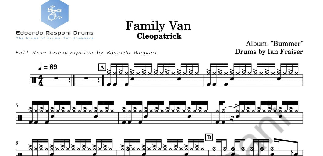 Family Van - Cleopatrick - Full Drum Transcription / Drum Sheet Music - Edoardo Raspani