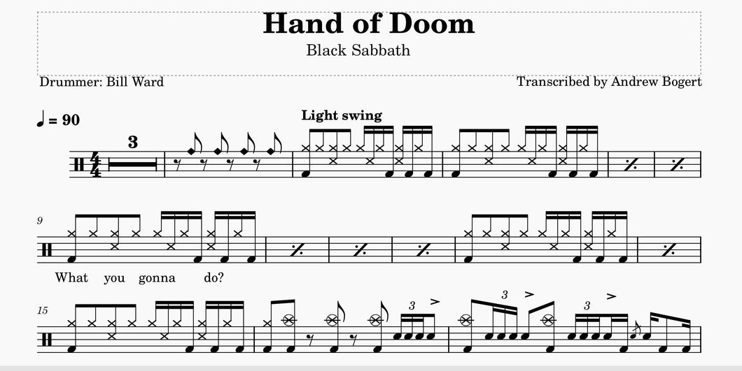 Hand of Doom - Black Sabbath - Drum Sheet Music - Andrew Bogert