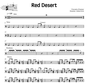 Red Desert - 5 Seconds of Summer - Full Drum Transcription / Drum Sheet Music - DrumSetSheetMusic.com