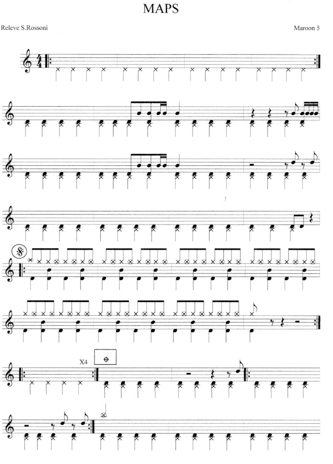 Maps - Maroon 5 - Drum Sheet Music - Rossoni – DrumSetSheetMusic