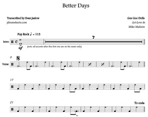 Better Days - Goo Goo Dolls - Full Drum Transcription / Drum Sheet Music - Jaslow Drum Sheets