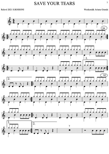 Save Your Tears (Remix feat. Arianna Grande) - The Weeknd - Full Drum Transcription / Drum Sheet Music - Rossoni