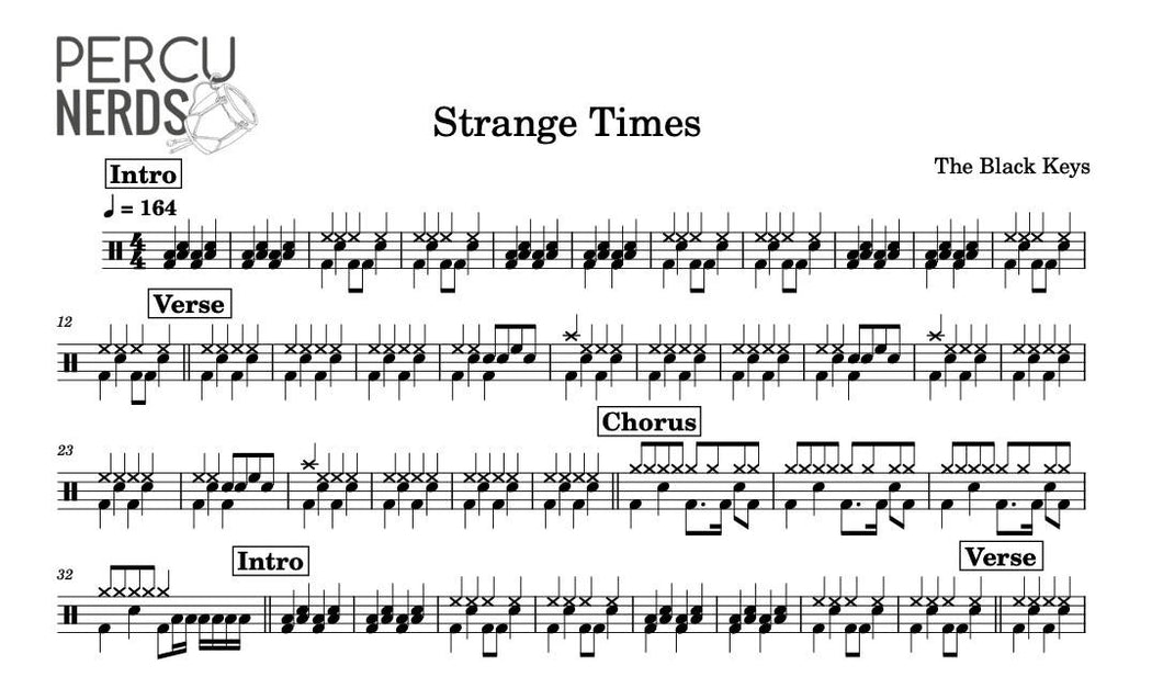 Strange Times - The Black Keys - Full Drum Transcription / Drum Sheet Music - Percunerds Transcriptions