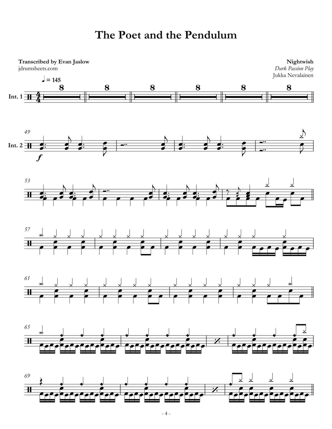 The Poet and the Pendulum - Nightwish - Full Drum Transcription / Drum Sheet Music - Jaslow Drum Sheets