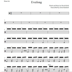 Everlong - Foo Fighters - Full Drum Transcription / Drum Sheet Music - Aaron Reinhard