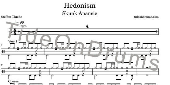 Hedonism (Just Because You Feel Good) - Skunk Anansie - Full Drum Transcription / Drum Sheet Music - TideOnDrums