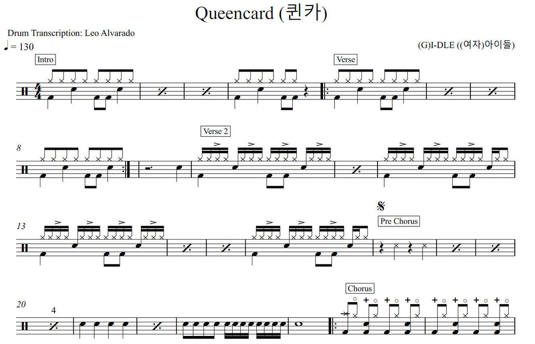 Queencard (퀸카) Gidle (여자아이들) Drum Sheet Music Leo Alvarado