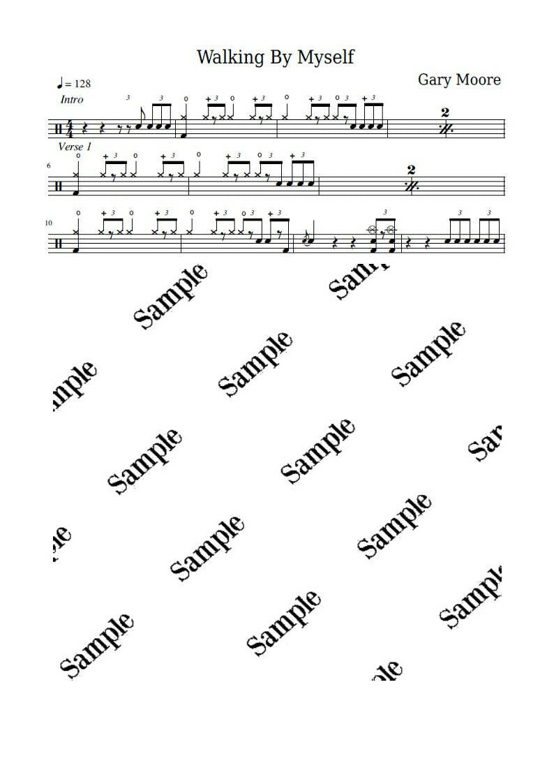 Walking By Myself - Gary Moore - Full Drum Transcription / Drum Sheet Music - KiwiDrums