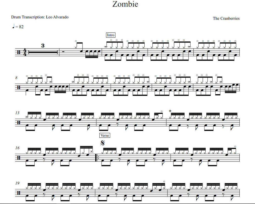 Zombie - The Cranberries - Full Drum Transcription / Drum Sheet Music - Leo Alvarado