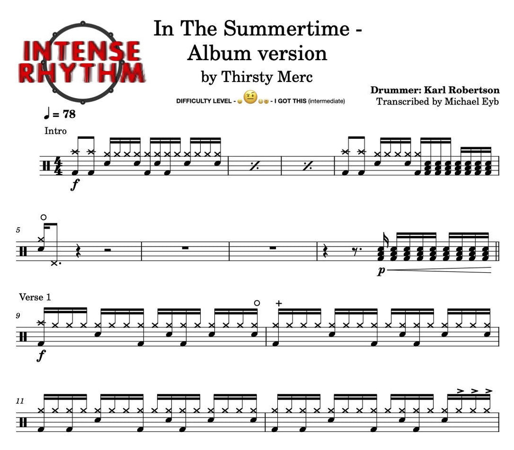 In the Summertime - Thirsty Merc - Full Drum Transcription / Drum Sheet Music - Intense Rhythm Drum Studios