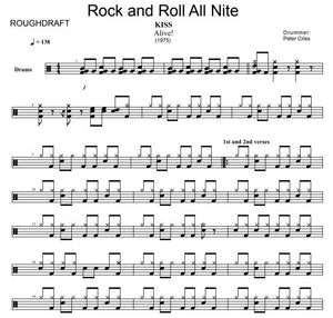 Rock and Roll All Nite - Kiss - Rough Draft Drum Transcription / Drum Sheet Music - DrumSetSheetMusic.com