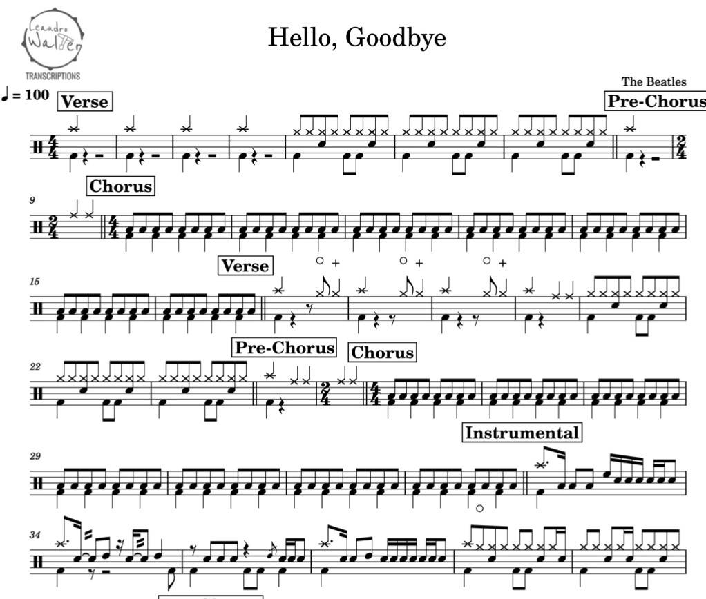 Hello, Goodbye - The Beatles - Full Drum Transcription / Drum Sheet Music - Percunerds Transcriptions