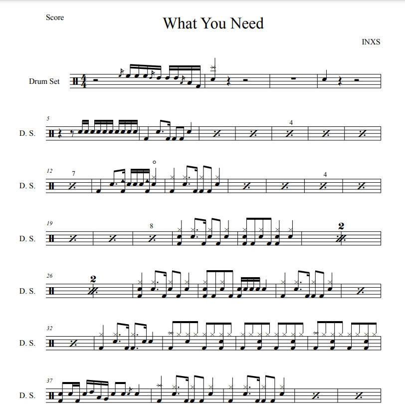 What You Need - INXS - Full Drum Transcription / Drum Sheet Music - Aaron Reinhard