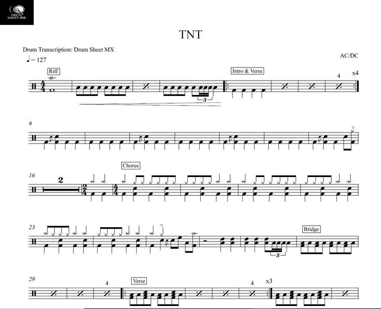TNT - AC/DC - Drum Sheet Music - Drum Sheet MX – DrumSetSheetMusic